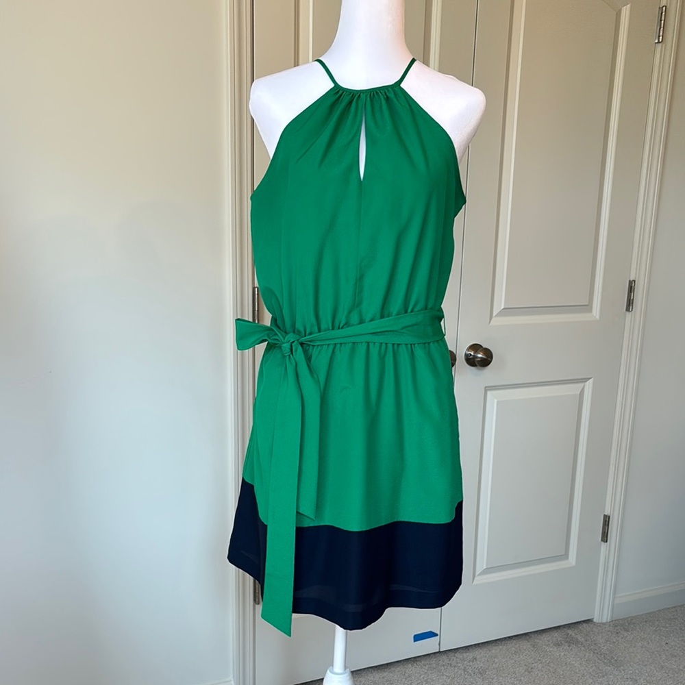 Elegant Green & Navy Halter Dress